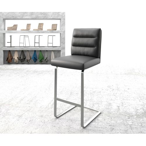 Chaise-De-Bar Pela-Flex Chaise Cantilever Métal Plat Inoxydable Cuir Véritable Noir