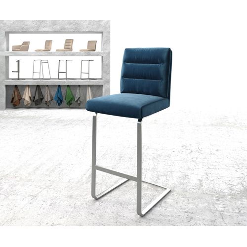 Chaise-De-Bar Pela-Flex Chaise Cantilever Métal Plat Inoxydable Velours Bleu