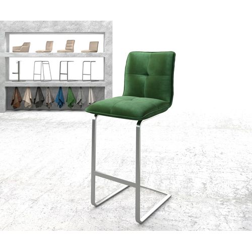 Chaise-De-Bar Maddy-Flex Chaise Cantilever M?Tal Plat Inoxydable Velours Vert