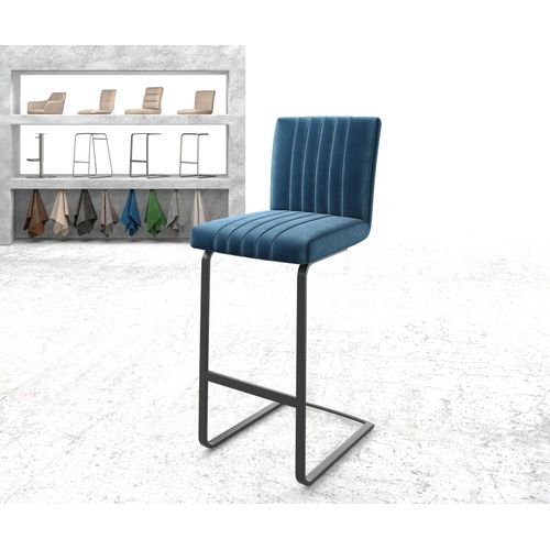 Chaise-De-Bar Luiga-Flex Chaise Cantilever Métal Plat Velours Bleu