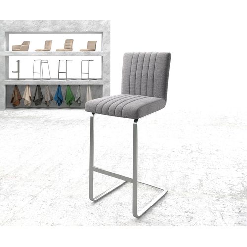 Chaise-De-Bar Luiga-Flex Chaise Cantilever M?Tal Plat Inoxydable Tissu Textur? Gris Clair