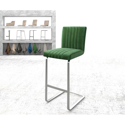 Chaise-De-Bar Luiga-Flex Chaise Cantilever M?Tal Plat Inoxydable Velours Vert
