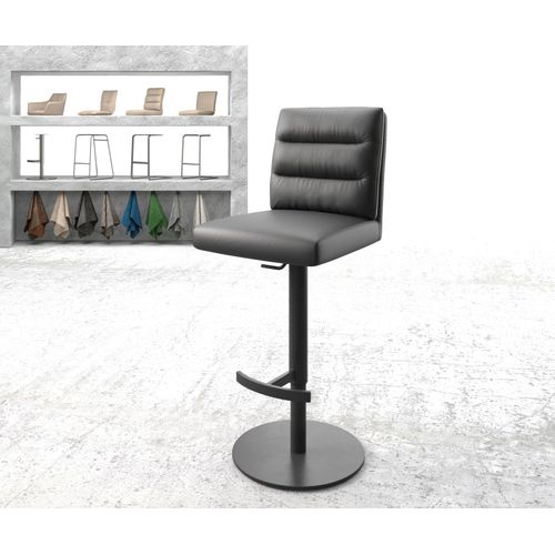 Chaise-De-Bar Pela-Flex Pied Pivotant Réglable En Hauteur Métal Cuir Véritable Noir