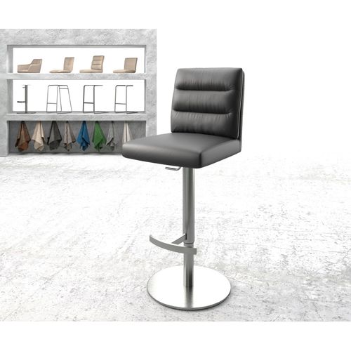 Chaise-De-Bar Pela-Flex Pied Pivotant Réglable En Hauteur Acier Inoxydable Cuir Véritable Noir