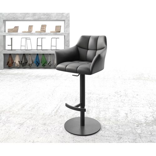Chaise-De-Bar Yulo-Flex Pied Pivotant Réglable En Hauteur Métal Cuir Véritable Noir