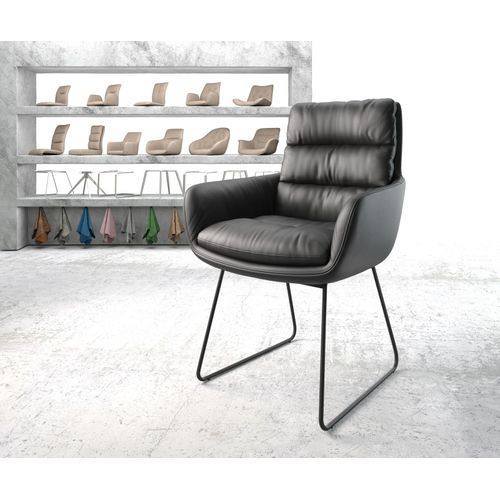 Chaise-Rembourrée Abelia-Flex Avec Accoudoir Cadre Croisé Noir Cuir Véritable Noir
