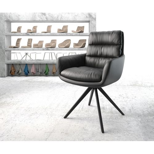 Chaise-Rembourrée-Pivotante Abelia-Flex Avec Accoudoir Cadre Croisé Carré Noir Cuir Véritable Noir