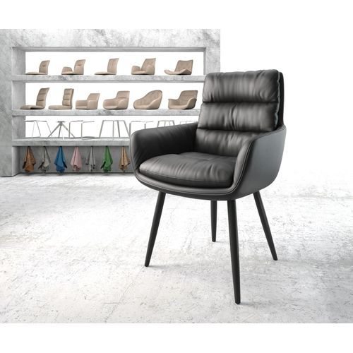 Chaise-Rembourrée Abelia-Flex Avec Accoudoir 4-Pieds Conique Noir Cuir Véritable Noir