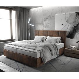 Lit ? Sommier Tapissier Dream-Fine Microfibre Marron 180x200 Avec Matelas Et Surmatelas