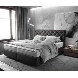 Lit À Sommier Tapissier Dream-Great Simili Cuir Microfibre Anthracite 180x200 Avec Matelas Et Surmatelas