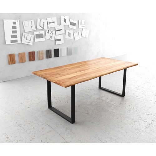 Table-De-Salle-À-Manger Edge Acacia Nature 200x100 Métal Noir Live-Edge