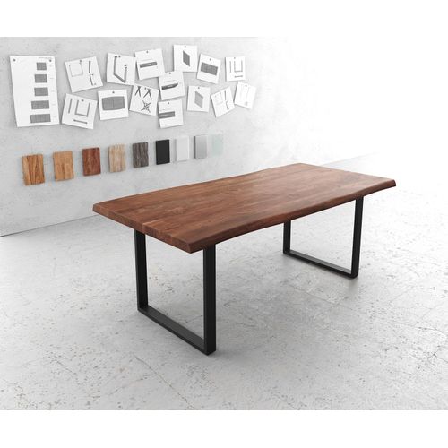 Table-De-Salle-À-Manger Edge Acacia Marron 200x100 Xl Noir Métal Live-Edge