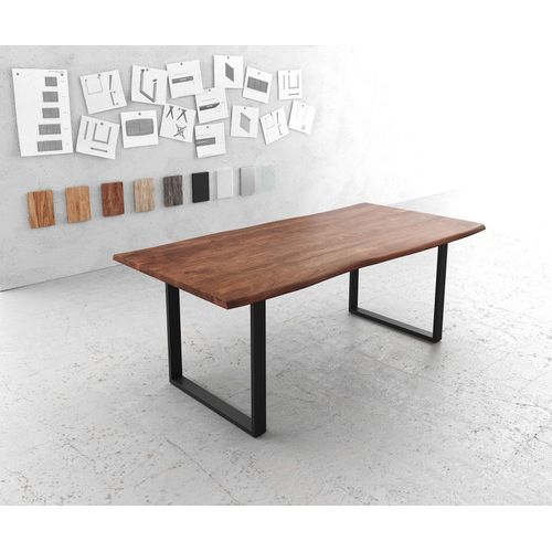 Table-De-Salle-À-Manger Edge Acacia Marron 200x100 Métal Noir Live-Edge
