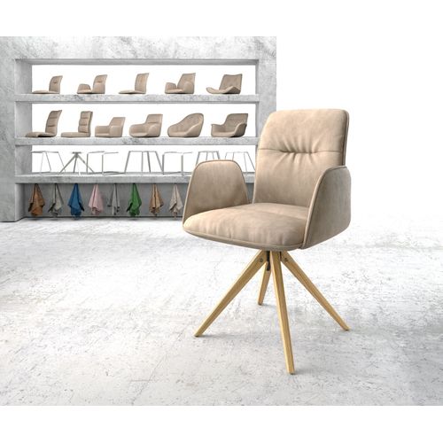 Chaise-Pivotante Vinja-Flex Cadre En Bois Angulaire Microvelours Beige Vintage