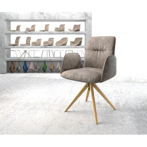 Chaise-Pivotante Vinja-Flex Cadre En Bois Angulaire Microvelours Taupe Vintage Vintage