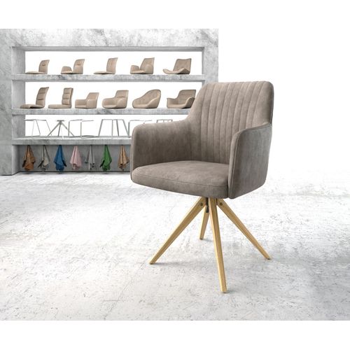 Chaise-Pivotante Greg-Flex Cadre En Bois Angulaire Microvelours Taupe Vintage Vintage