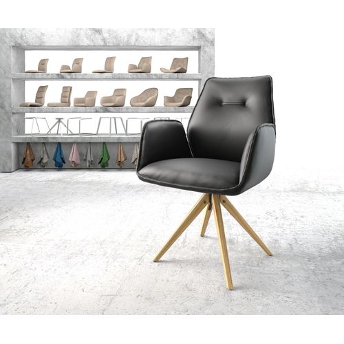 Chaise-Pivotante Zoa-Flex Cadre En Bois Angulaire Cuir Véritable Noir