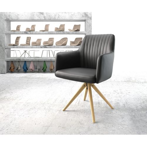 Chaise-Pivotante Greg-Flex Cadre En Bois Angulaire Cuir Véritable Noir