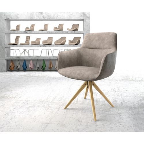 Chaise-Pivotante Pejo-Flex Cadre En Bois Angulaire Microvelours Taupe Vintage Vintage