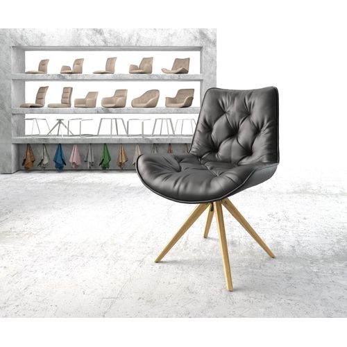 Chaise-Pivotante Taimi-Flex Cadre En Bois Angulaire Cuir Véritable Noir