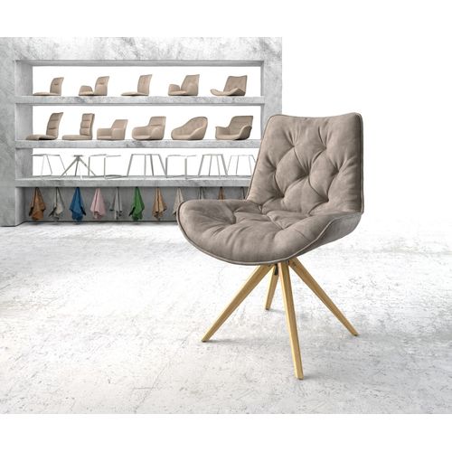 Chaise-Pivotante Taimi-Flex Cadre En Bois Angulaire Microvelours Taupe Vintage Vintage