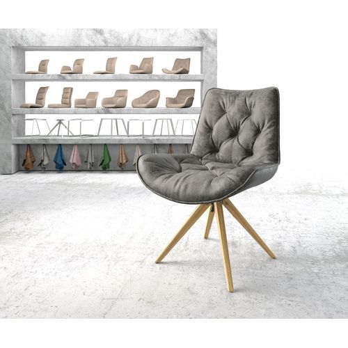 Chaise-Pivotante Taimi-Flex Cadre En Bois Angulaire Microvelours Gris Vintage
