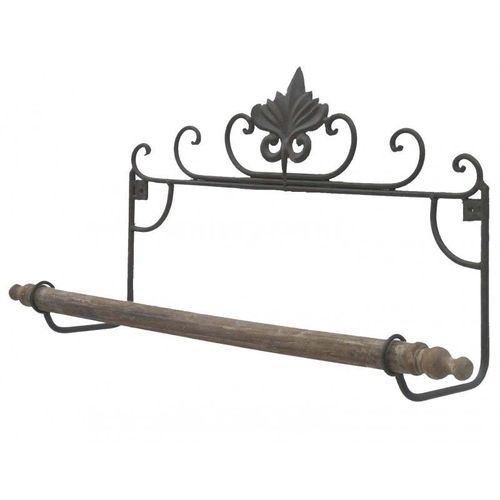 Grand Porte Serviette Mural De Salle De Bain En Fer Et Bois Marron 19x36x73cm