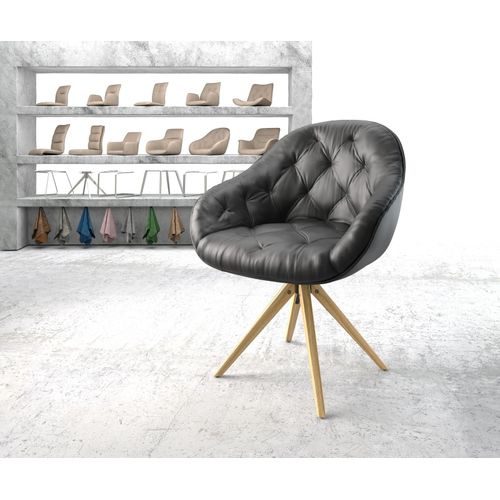 Chaise-Pivotante Gaio-Flex Cadre En Bois Angulaire Cuir Véritable Noir