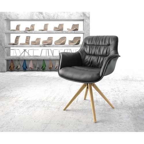 Chaise-Pivotante Kaira-Flex Cadre En Bois Angulaire Cuir Véritable Noir