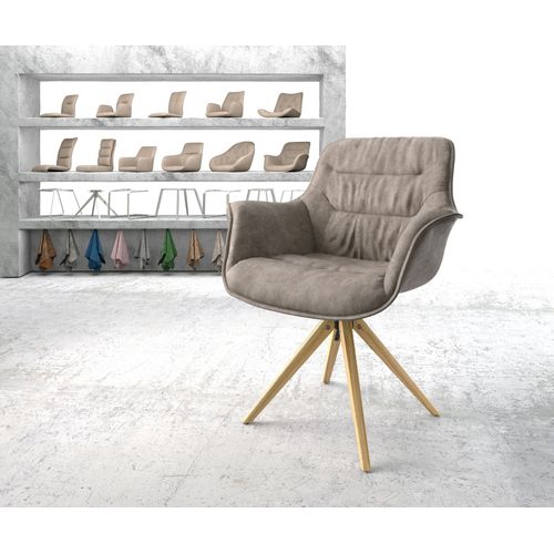 Chaise-Pivotante Kaira-Flex Cadre En Bois Angulaire Microvelours Taupe Vintage Vintage