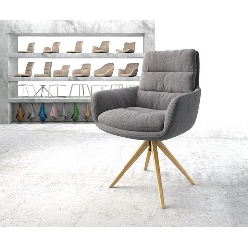 Chaise-Pivotante Abelia-Flex Avec Accoudoir Cadre En Bois Angulaire Tissu Texturé Gris Clair
