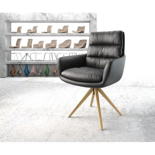 Chaise-Pivotante Abelia-Flex Avec Accoudoir Cadre En Bois Angulaire Cuir Véritable Noir