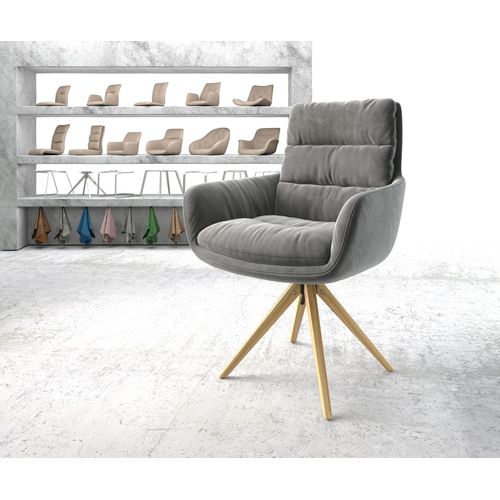 Chaise-Pivotante Abelia-Flex Avec Accoudoir Cadre En Bois Angulaire Velours Gris