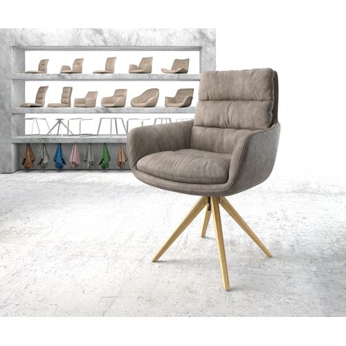 Chaise-Pivotante Abelia-Flex Avec Accoudoir Cadre En Bois Angulaire Microvelours Taupe Vintage Vintage