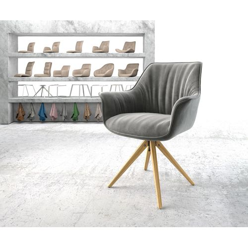 Chaise-Pivotante Keila-Flex Avec Accoudoir Cadre En Bois Angulaire Velours Gris