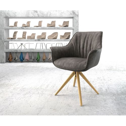 Chaise-Pivotante Keila-Flex Avec Accoudoir Cadre En Bois Angulaire Microvelours Anthracite Vintage