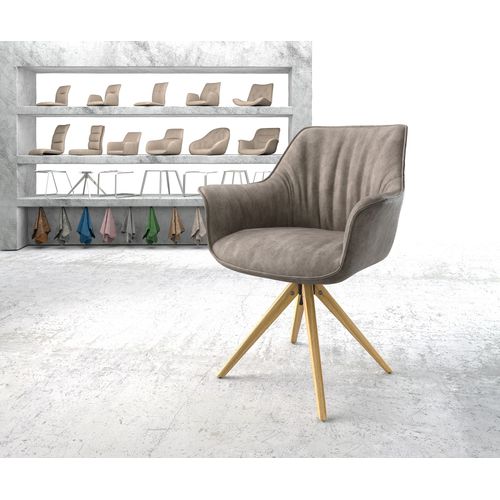 Chaise-Pivotante Keila-Flex Avec Accoudoir Cadre En Bois Angulaire Microvelours Taupe Vintage Vintage