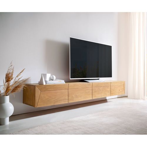 Meuble-Tv Kayu Acacia Naturel 220 Cm 4 Portes Flottantes Lowboard