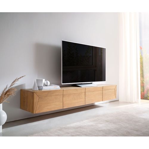 Meuble-Tv Kayu Acacia Naturel 200 Cm 4 Portes Flottantes Lowboard