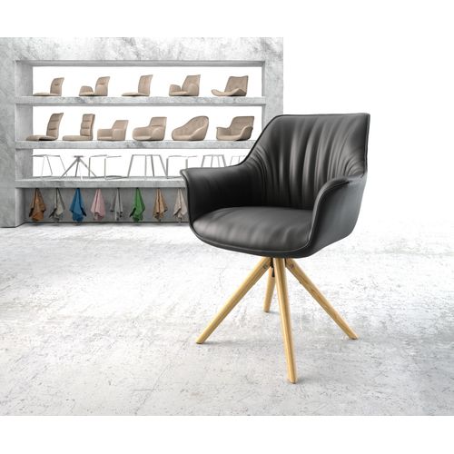 Chaise-Pivotante Keila-Flex Avec Accoudoir Cadre En Bois Angulaire Cuir Véritable Noir