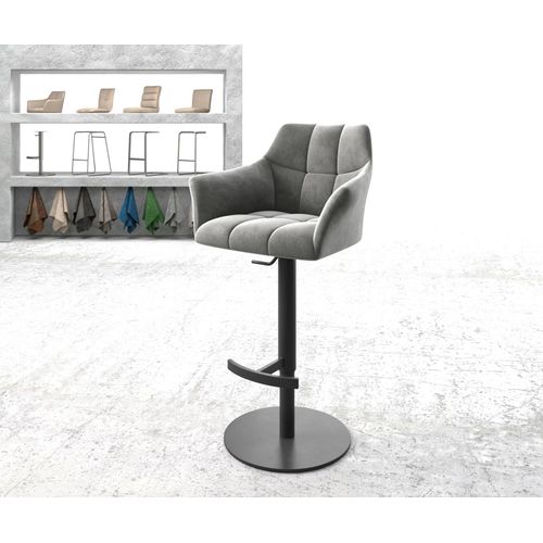Chaise-De-Bar Yulo-Flex Pied Pivotant Réglable En Hauteur Métal Velours Gris