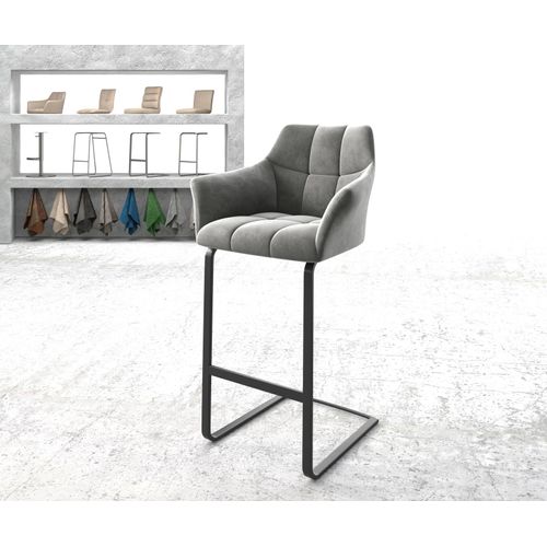 Chaise-De-Bar Yulo-Flex Chaise Cantilever Métal Plat Velours Gris