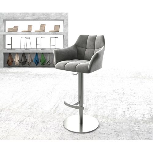 Chaise-De-Bar Yulo-Flex Pied Pivotant Réglable En Hauteur Acier Inoxydable Velours Gris