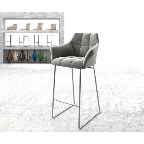 Chaise-De-Bar Yulo-Flex Cadre À Patins Acier Inoxydable Velours Gris