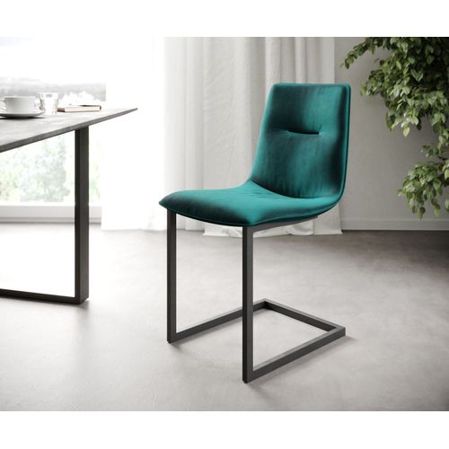L'ensemble-De-4-Chaises Pia-Adesso Pétrole Velours Cantilever