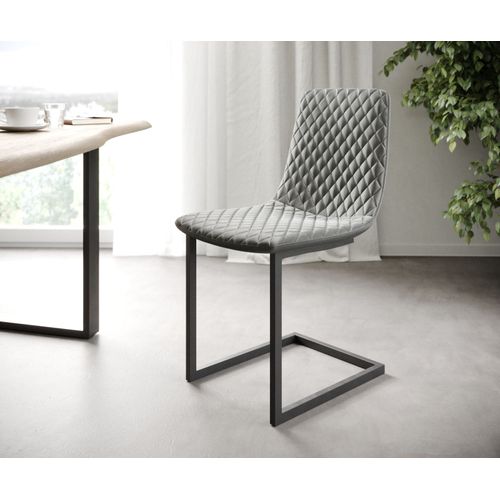 L'ensemble-De-4-Chaises Novi-Adesso Gris Clair Velours Cantilever