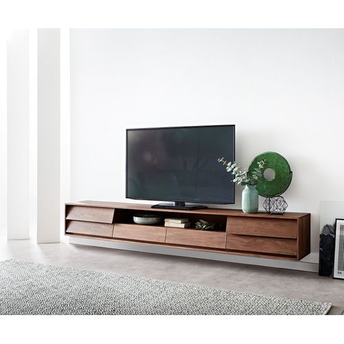 Meuble-Tv Eloi Acacia Marron 240x35 Cm 2 Portes 2 Tiroirs Flottants