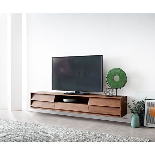 Meuble-Tv Eloi Acacia Marron 200x35 Cm 2 Portes 1 Tiroir Flottant