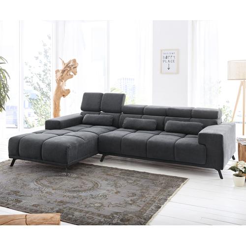 Canapé Ordino Microfibre Noir 285x200 Ottomane Gauche Fonction Relax Canapé D'angle