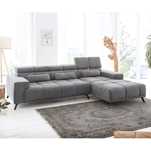 Canapé Ordino Microfibre Gris 285x200 Ottomane Droite Fonction Relax Canapé D'angle